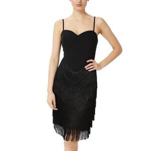 Unique Vintage Black Chevron Fringe Pencil Dress - Size Medium